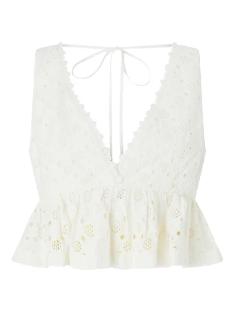 PINKO crop top with ruffle and openwork pattern White 106451A35P