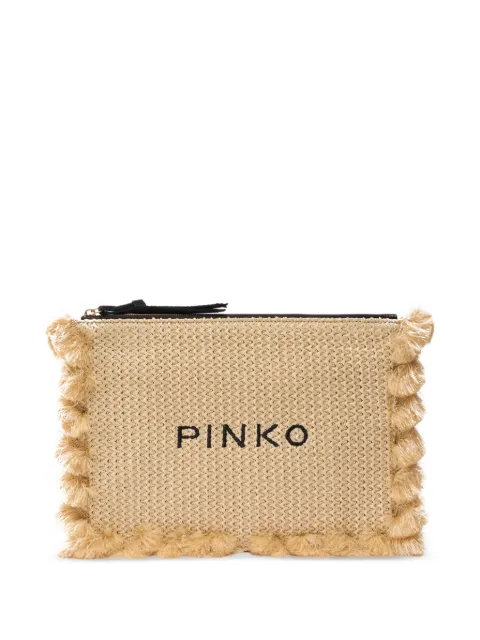 PINKO small raffia clutch with logo and tassels Neutrals 106718A39Y