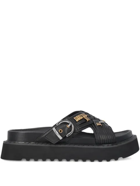 PINKO woven nappa leather slip-on sandals with metallic rings Black SD0537P003