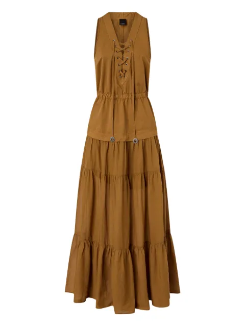 PINKO long cotton dress with flounce and ribbons Brown 106822A3AX