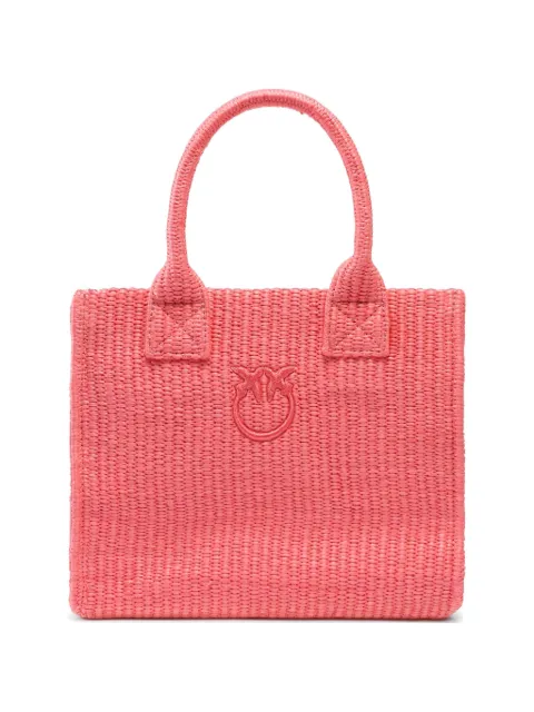 PINKO beach small shopping tote in raffia with Love Birds logo Pink 106832A39Y