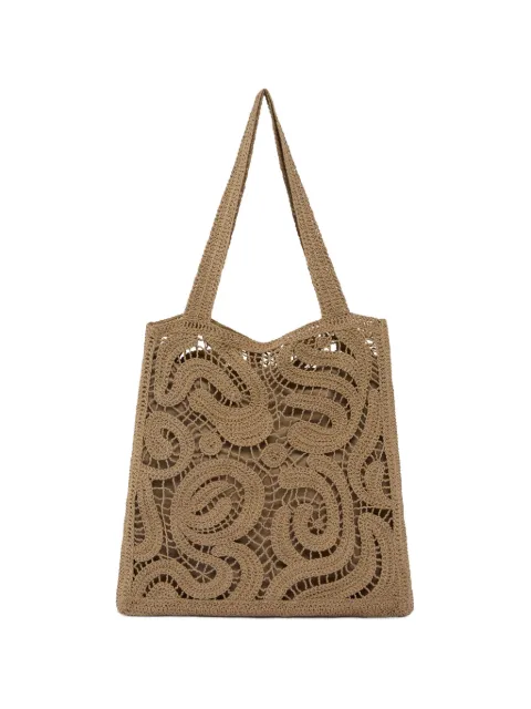 PINKO medium shopper bag in geometric crocheted fabric Neutrals 106938A3CE