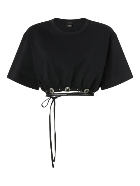 PINKO cropped T-shirt with lace and texan details Black 106907A3AR