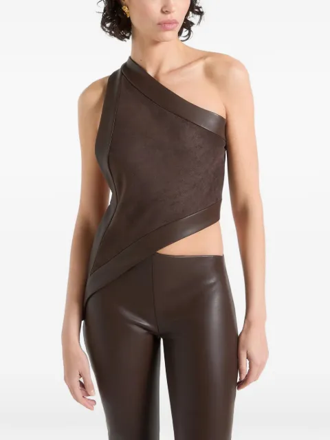 Manière De Voir Suede & leather asymmetric backless top - brown Brown WMN3837
