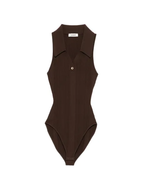 SANDRO ribbed knit polo bodysuit Brown SFPBD00048