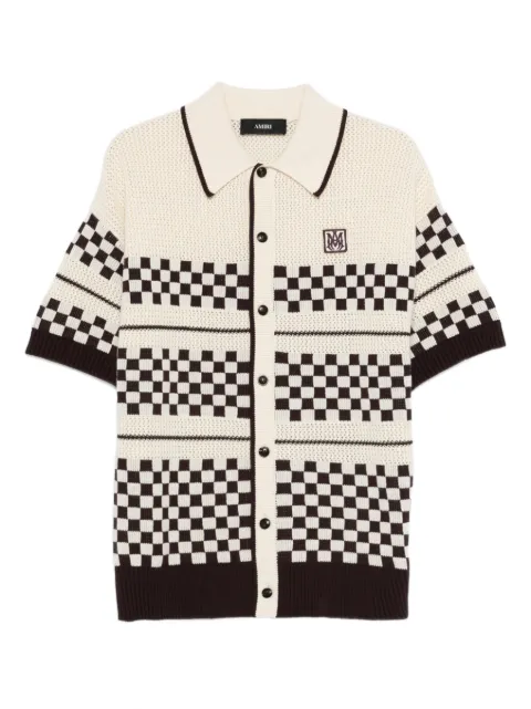 AMIRI checkered mesh logo-patch shirt Brown AMTOKN1083