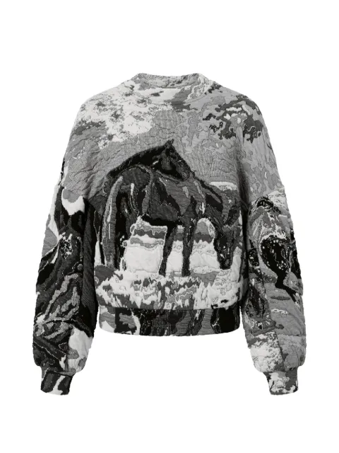 Anntian horses-pattern sweater Grey 1518X
