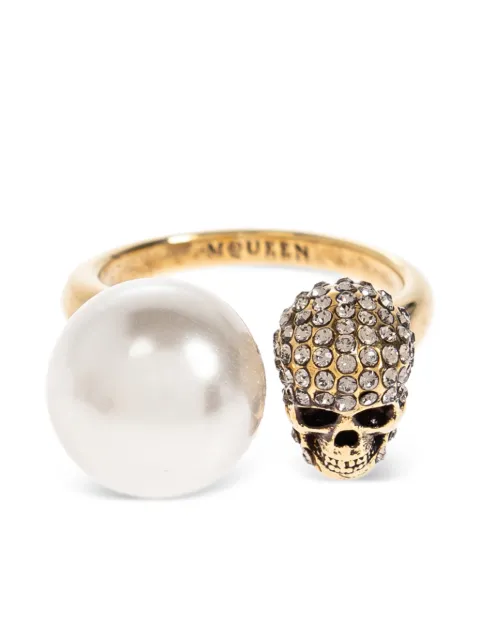 Alexander McQueen pearl-embellished skull ring Gold 855398J160Z