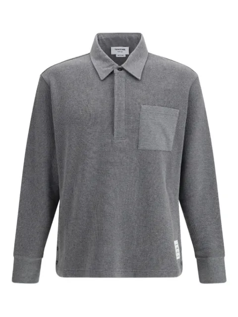 Thom Browne long sleeve patch pocket polo shirt Grey MJP233AJ0114