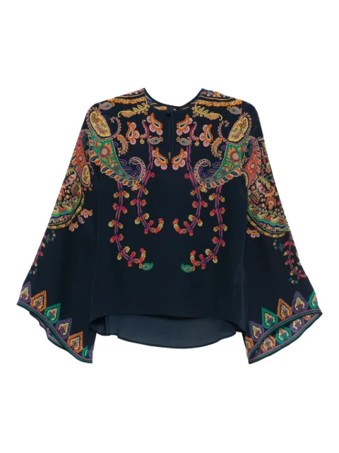 ETRO silk blouse with placed floral Paisley print Blue WRJA0162AKG23