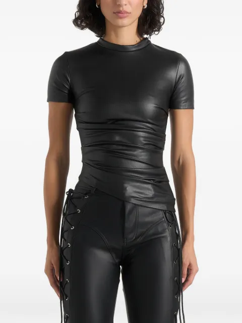Manière De Voir leather ruched T-shirt Black WMN3619