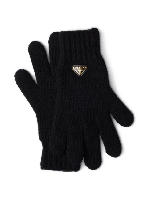 Prada triangle-logo wool gloves Black 1GG2562DZL