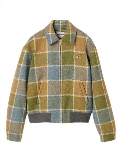 Miu Miu checked bomber jacket Brown ML1398SOOO181N