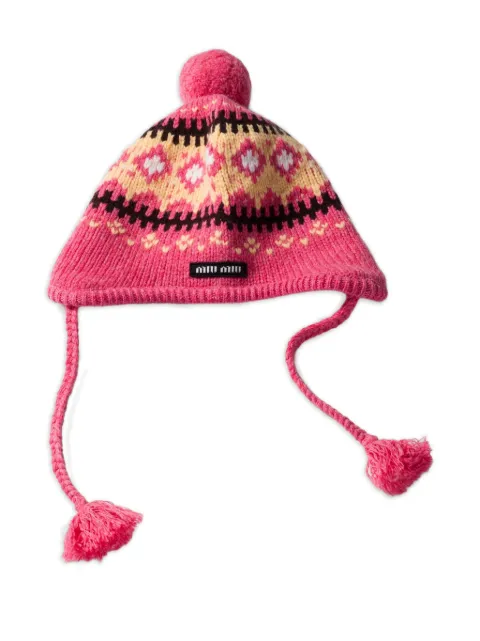 Miu Miu jacquard logo-detail beanie hat Pink 5HC48818SI
