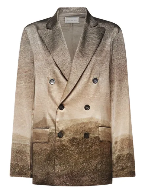 Pierre-Louis Mascia Adastrgum double-breasted landscape-printed jacket Neutrals ADASTRGU101