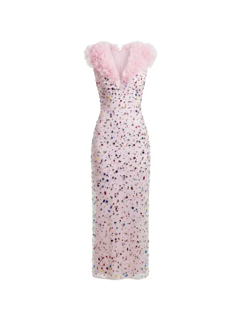 Gemy Maalouf beaded ruffled midi dress Pink GMR247208MD