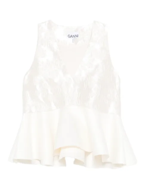 GANNI satin cloque peplum top White A1040097