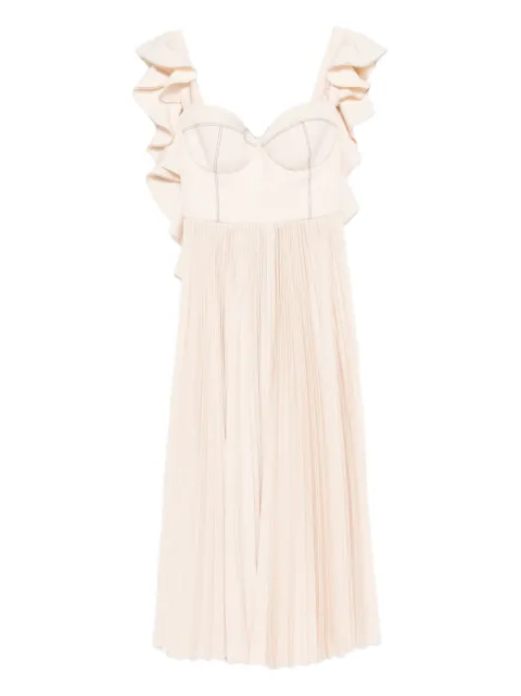 Parlor ruffled pleated midi dress Neutrals 202519