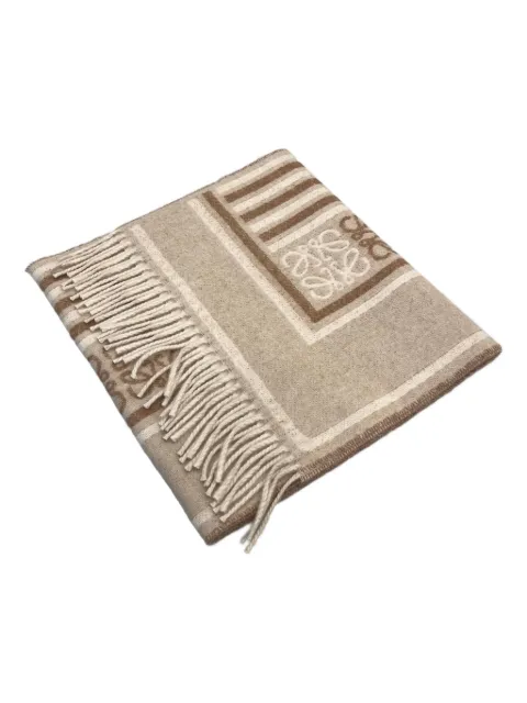 LOEWE logo-pattern fringed scarf Neutrals FSA4SS1W10