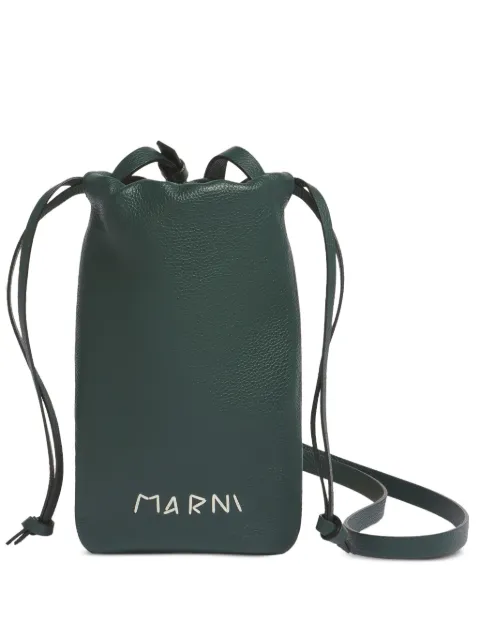 Marni drawstring logo-embroidery pouch Green TEMI0022U0P6533
