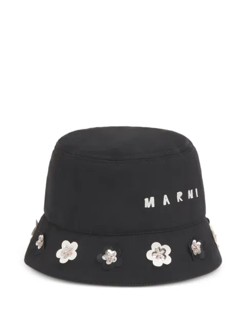 Marni taffeta bucket hat with daisy appliqués Black CLMC0055XSUTN934