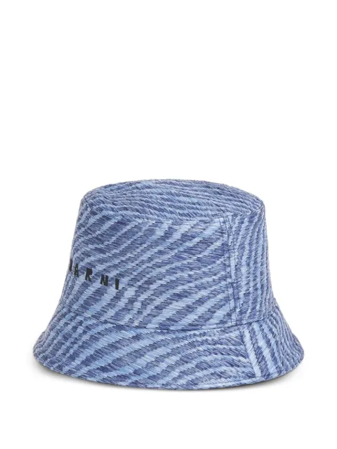 Marni raffia-effect bucket hat with wavy pattern Blue CLMC0067S1UAN102