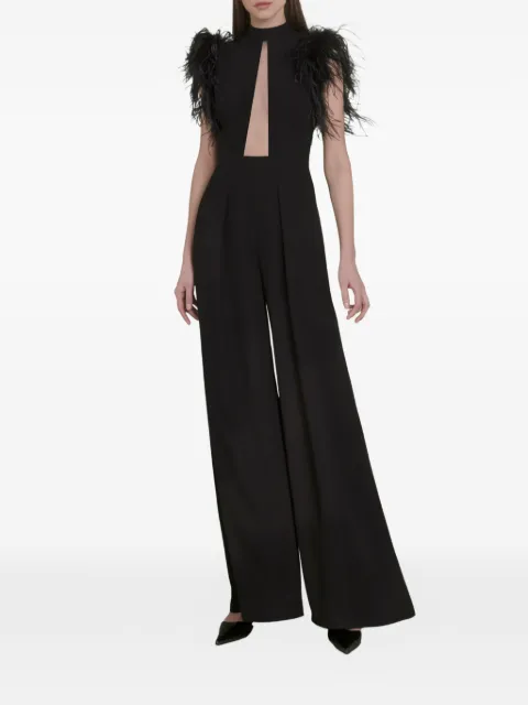 Gemy Maalouf feathered-shoulder jumpsuit Black EDFW231792JMP