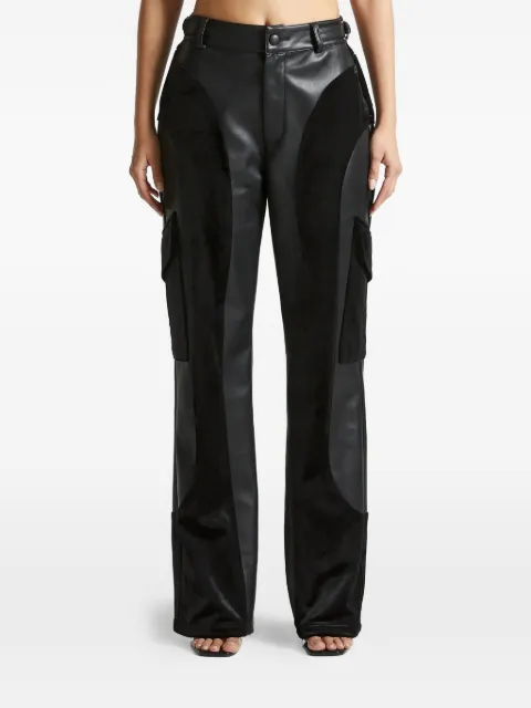 Manière De Voir faux-leather and velvet cargo pants Black WMN3622
