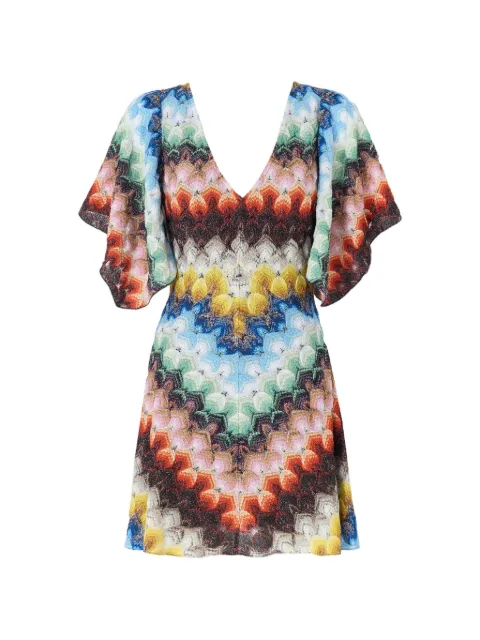 Missoni short dress in lamé viscose blend with lace motif Blue DS26SG44BR015J