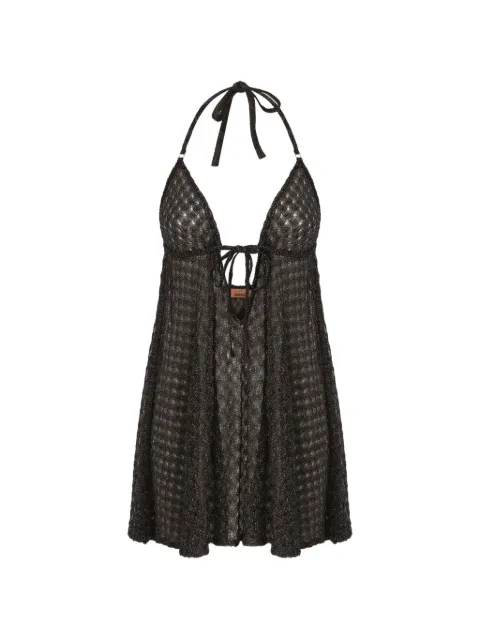 Missoni babydoll mini dress in lamé viscose with spiderweb motif Brown MS26SQ0KBR014D