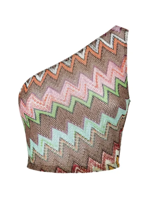 Missoni one-shoulder top in lamé viscose with macro zigzag pattern Neutrals MS24SK0PBR014K