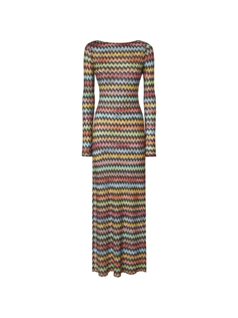 Missoni long cover-up dress in lamé viscose with micro zigzag pattern Brown MC26SQ03BR014J