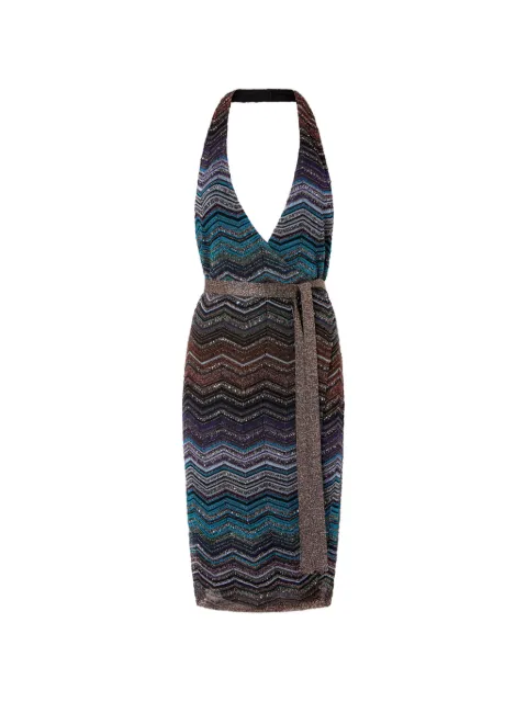 Missoni halterneck chevron-pattern midi dress Blue DS26SG1FBK01H9