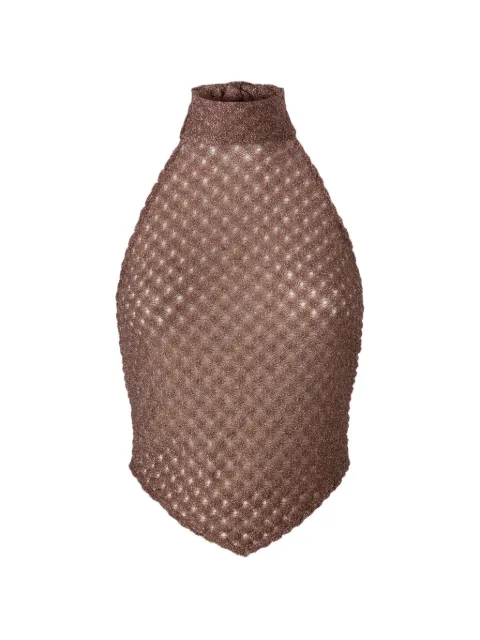 Missoni scarf top in lamé viscose with spiderweb motif Brown MS26SK09BR014D