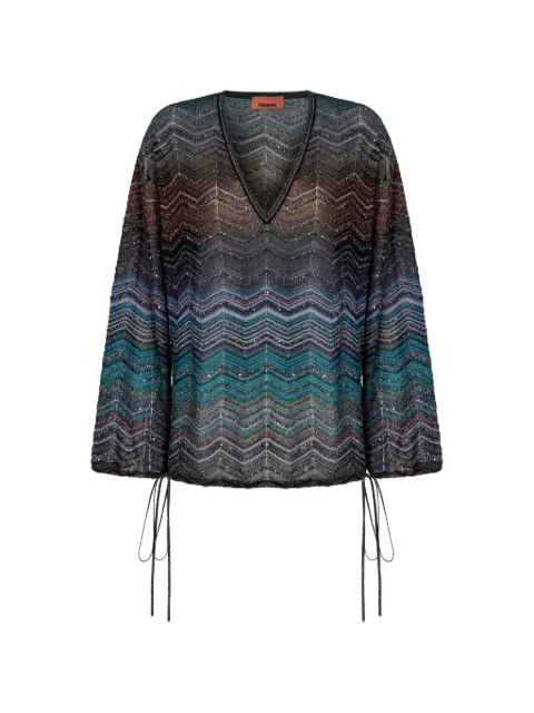 Missoni chevron-pattern tie-detail blouse Brown DS26SJ0FBK01H9