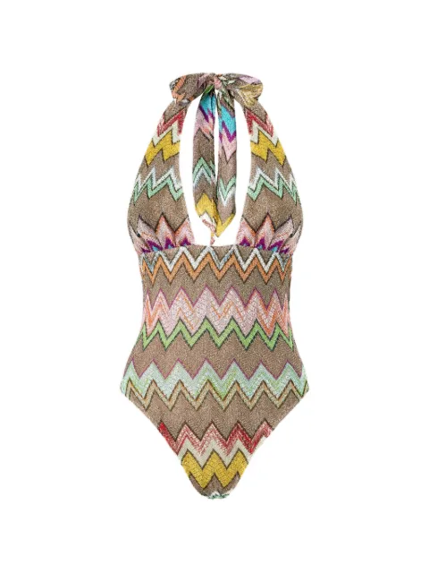 Missoni one-piece swimsuit in lamé viscose with macro zigzag and deep neckline Neutrals MS26SP08BR014K