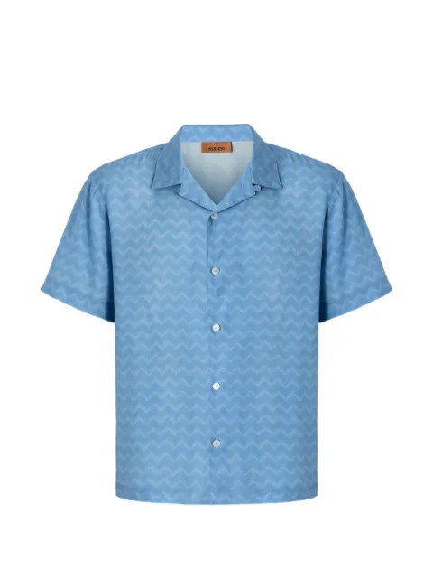 Missoni bowling shirt in viscose with tone-on-tone zigzag print Blue BS26SJ01BW010H