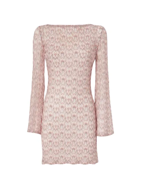 Missoni long-sleeved mini cover-up dress in lamé viscose with foliage motif Pink MS26SQ18BR014X