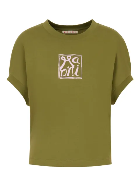 Marni cuffed logo-print T-shirt Green THJE0384P0USCY88