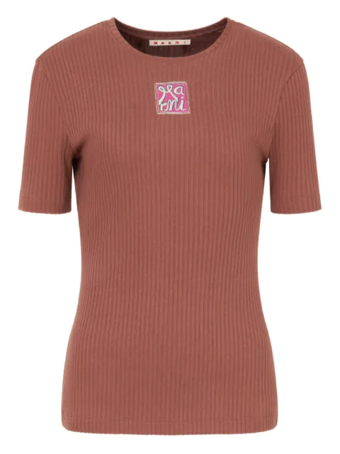 Marni ribbed embroidered logo T-shirt Brown THJE0379S0UTC600