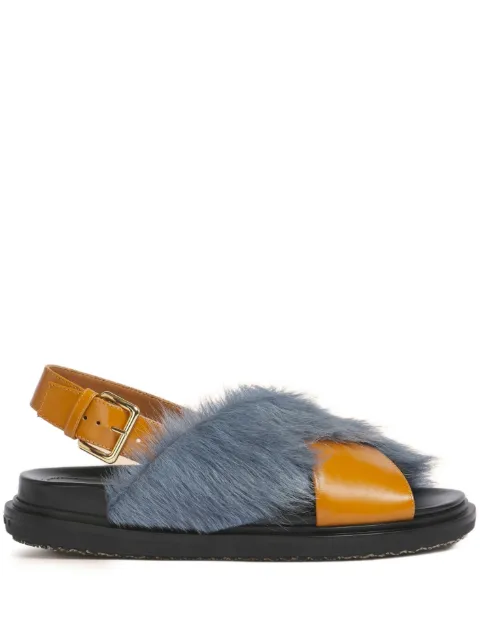 Marni leather and long-hair Fussbett sandals Brown FBMS018101P7614