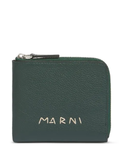 Marni leather zip-around wallet with mending-embroidery Green PFMI0095Q0P6533
