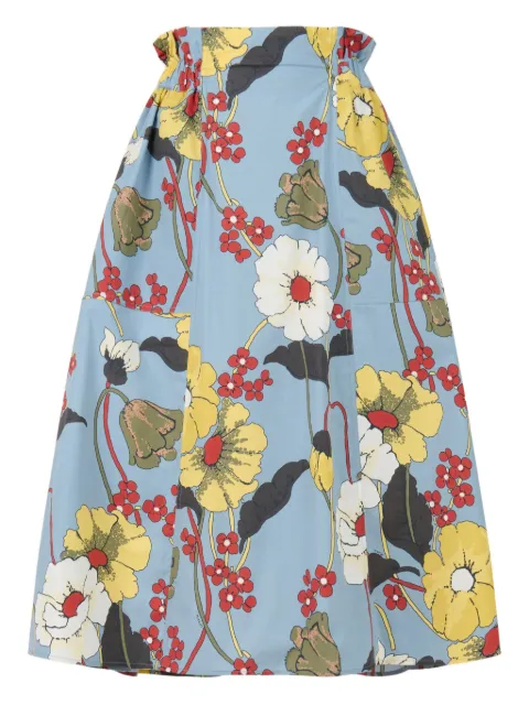 Marni poplin elasticated midi skirt with Melodia print Blue GOMA0812A1UTC581