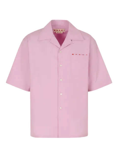 Marni poplin bowling shirt with peeping logo Pink CUMU0213PPUSCT88