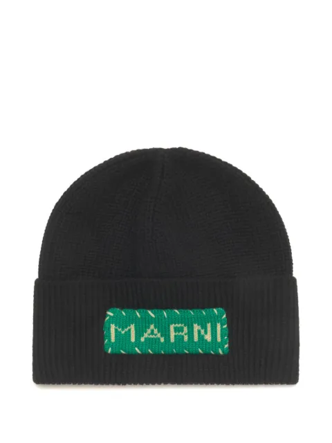 Marni wool fisherman's rib beanie with patch Black CLZC0183Q0UFW622