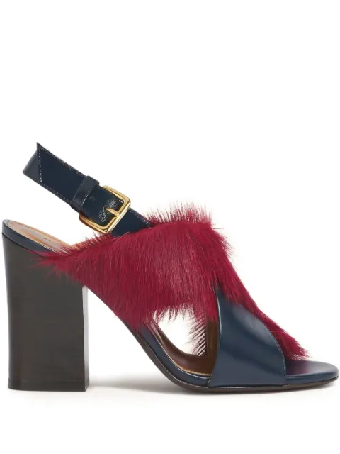 Marni leather and long-hair criss-cross sandals Blue SAMS030810P7614