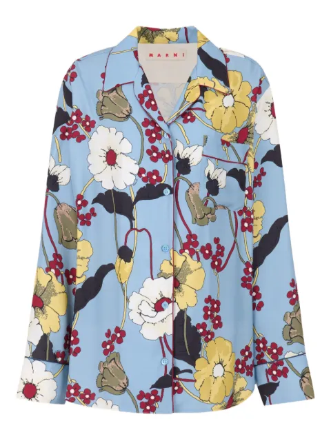 Marni floral-print long-sleeve satin shirt Blue CAMA0478QIUTVA65MFB31