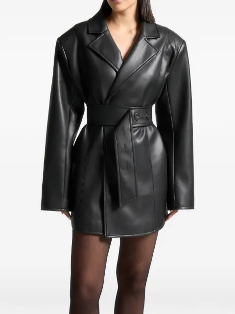 Manière De Voir Leather Oversized Belted Blazer Dress Black WMN3615