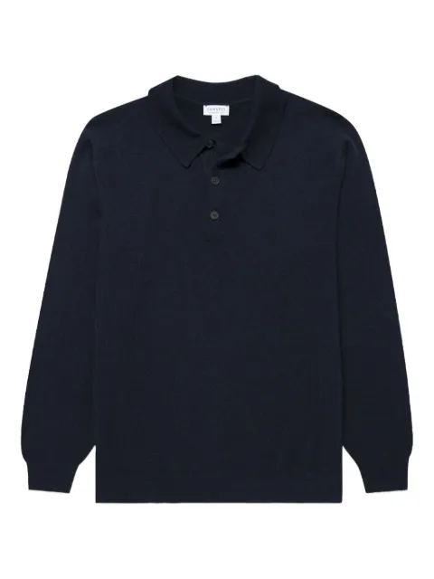 Sunspel ribbed-knit polo shirt Blue MPOL8293BUAA