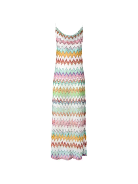 Missoni long cover-up in lamé viscose with macro zigzag pattern and slits White MC26SQ02BR014K